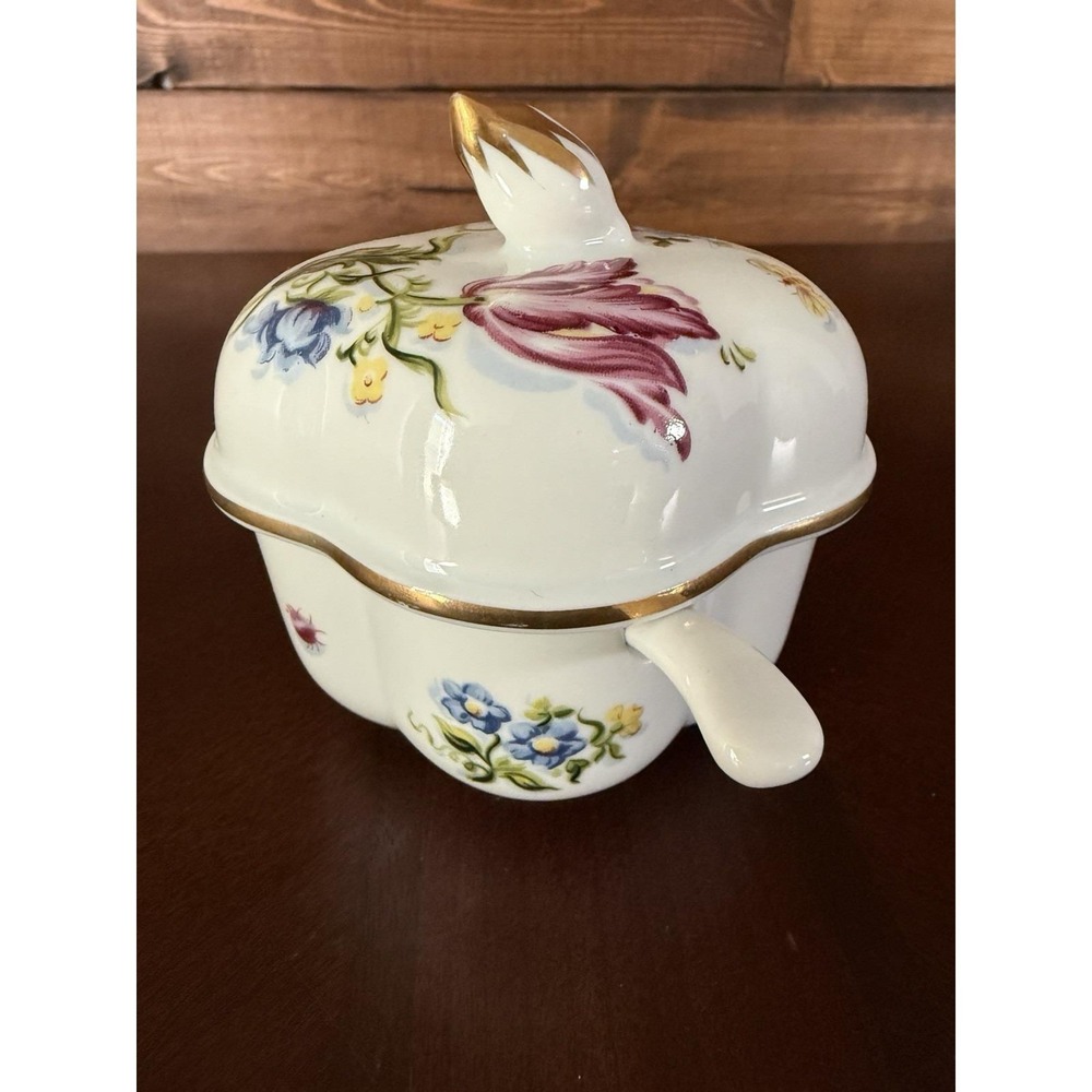 Vtg Chelsea Gardens Covered Jam/Mustard Dish w/Spoon Elizabeth Arden Japan 928